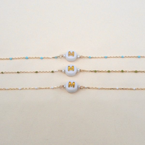 Enamel & Gold Bead Initial Bracelets