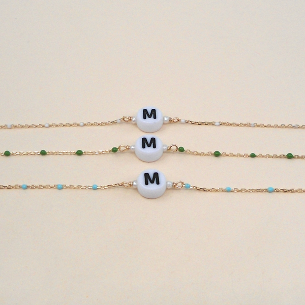 Enamel & Gold Initial Bracelet