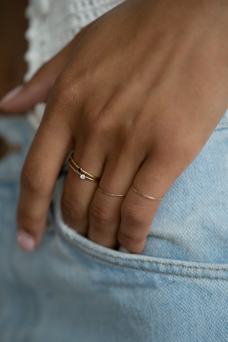 Gold Filled Black CZ Stacking Rings